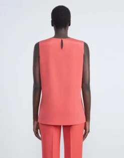 Silk Crepe De Chine Sleeveless Blouse -Chic Daily Fashion mbdf5r 5553 vibrant coral back