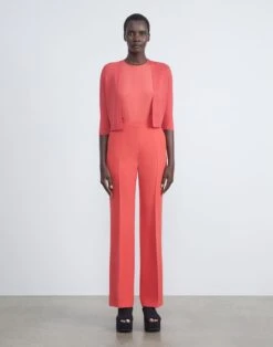 Silk Crepe De Chine Sleeveless Blouse -Chic Daily Fashion mbdf5r 5553 vibrant coral full