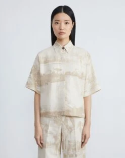 Postcards Print Viscose-Linen Shirt -Chic Daily Fashion mbdm8r 1x95 buff multi