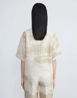 Postcards Print Viscose-Linen Shirt -Chic Daily Fashion mbdm8r 1x95 buff multi back