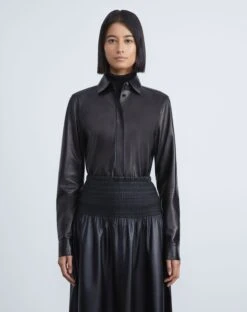 Nappa Lambskin Button-Down Bodysuit -Chic Daily Fashion mbdr4r l215 black