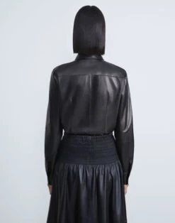 Nappa Lambskin Button-Down Bodysuit -Chic Daily Fashion mbdr4r l215 black back