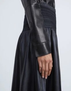 Nappa Lambskin Button-Down Bodysuit -Chic Daily Fashion mbdr4r l215 black detail2