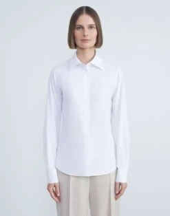 Stretch Cotton Button Front Shirt 7 Stretch Cotton Button Front Shirt -Chic Daily Fashion mbdt7r 0231 white