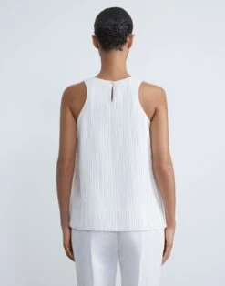 Silk Georgette Strip-Pleated Racerback Blouse 19 Silk Georgette Strip-Pleated Racerback Blouse -Chic Daily Fashion mbdw2h 0889 white back