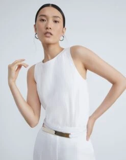 Silk Georgette Strip-Pleated Racerback Blouse 21 Silk Georgette Strip-Pleated Racerback Blouse -Chic Daily Fashion mbdw2h 0889 white catalog