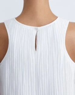 Silk Georgette Strip-Pleated Racerback Blouse 20 Silk Georgette Strip-Pleated Racerback Blouse -Chic Daily Fashion mbdw2h 0889 white detail2