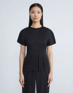 Satin Plissé Hand-Smocked Blouse -Chic Daily Fashion mbdx4e 9327 black