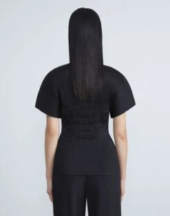 Satin Plissé Hand-Smocked Blouse -Chic Daily Fashion mbdx4e 9327 black back