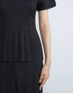 Satin Plissé Hand-Smocked Blouse -Chic Daily Fashion mbdx4e 9327 black detail2