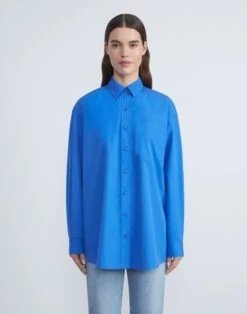 Organic Cotton Poplin Oversized Shirt -Chic Daily Fashion mbdy1r 1r48 classic cobalt