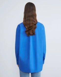 Organic Cotton Poplin Oversized Shirt -Chic Daily Fashion mbdy1r 1r48 classic cobalt back