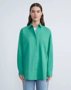 Organic Cotton Poplin Oversized Shirt -Chic Daily Fashion mbdy1r 1r48 viridian green