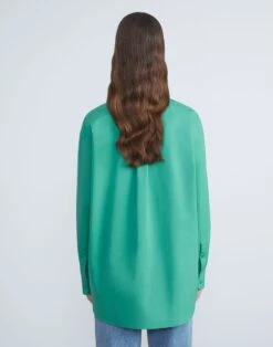 Organic Cotton Poplin Oversized Shirt -Chic Daily Fashion mbdy1r 1r48 viridian green back