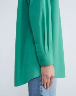 Organic Cotton Poplin Oversized Shirt -Chic Daily Fashion mbdy1r 1r48 viridian green detail2