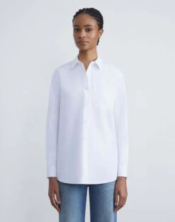 Organic Cotton Poplin Oversized Shirt -Chic Daily Fashion mbdy1r 1r48 white