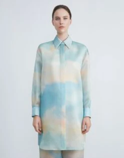 Sky Scene Print Silk Organza Oversized Tunic Blouse -Chic Daily Fashion mbdy9r 1x90 liberty green multi