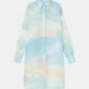 Sky Scene Print Silk Organza Oversized Tunic Blouse