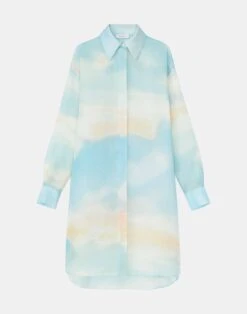 Sky Scene Print Silk Organza Oversized Tunic Blouse