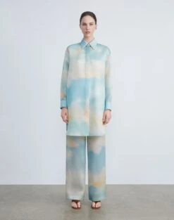 Sky Scene Print Silk Organza Oversized Tunic Blouse -Chic Daily Fashion mbdy9r 1x90 liberty green multi full