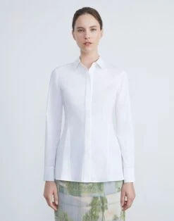 Stretch Cotton Fit & Flare Shirt -Chic Daily Fashion mbdz7r 0231 white