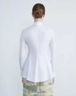 Stretch Cotton Fit & Flare Shirt -Chic Daily Fashion mbdz7r 0231 white back