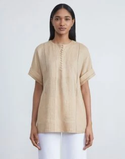 Vintage Linen Pintuck Blouse -Chic Daily Fashion mbea2h 1x58 dune