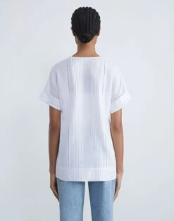 Vintage Linen Pintuck Blouse -Chic Daily Fashion mbea2h 1x58 white back