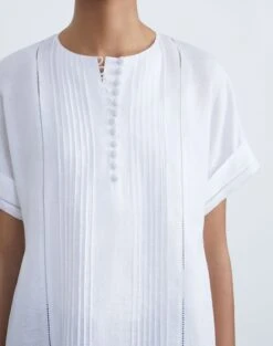 Vintage Linen Pintuck Blouse -Chic Daily Fashion mbea2h 1x58 white detail