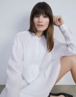 Vintage Linen Oversized Pintuck Tunic -Chic Daily Fashion mbea5v 1x58 white elevated