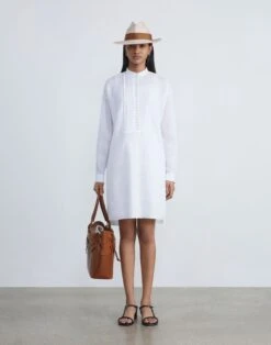 Vintage Linen Oversized Pintuck Tunic -Chic Daily Fashion mbea5v 1x58 white full