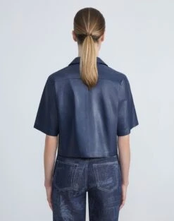 Nappa Leather Cropped Shirt -Chic Daily Fashion mbea7r l215 midnight blue back