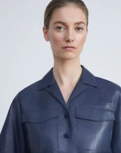 Nappa Leather Cropped Shirt -Chic Daily Fashion mbea7r l215 midnight blue detail