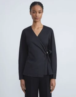 Stretch Cotton Wrap Blouse 15 Stretch Cotton Wrap Blouse -Chic Daily Fashion mbec1r 0231 black