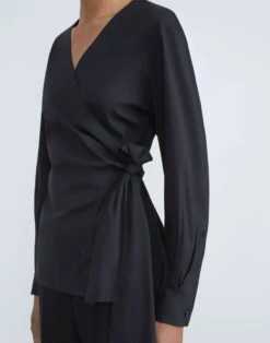 Stretch Cotton Wrap Blouse 14 Stretch Cotton Wrap Blouse -Chic Daily Fashion mbec1r 0231 black detail