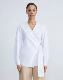 Stretch Cotton Wrap Blouse 18 Stretch Cotton Wrap Blouse -Chic Daily Fashion mbec1r 0231 white