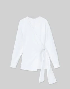 Stretch Cotton Wrap Blouse 16 Stretch Cotton Wrap Blouse -Chic Daily Fashion mbec1r 0231 white flat