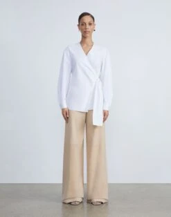 Stretch Cotton Wrap Blouse 19 Stretch Cotton Wrap Blouse -Chic Daily Fashion mbec1r 0231 white full