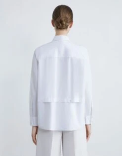 Organic Cotton Poplin Oversized Convertible Shirt -Chic Daily Fashion mbec7r 1r48 white back
