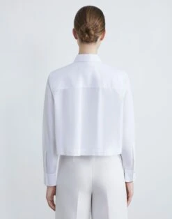 Organic Cotton Poplin Oversized Convertible Shirt -Chic Daily Fashion mbec7r 1r48 white back2