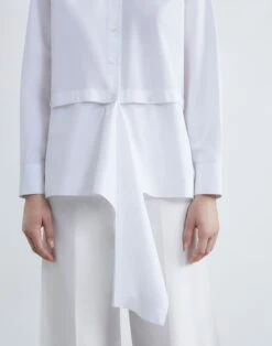 Organic Cotton Poplin Oversized Convertible Shirt -Chic Daily Fashion mbec7r 1r48 white detail
