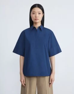 Organic Cotton Poplin Popover Shirt -Chic Daily Fashion mbed1r 1r48 midnight blue