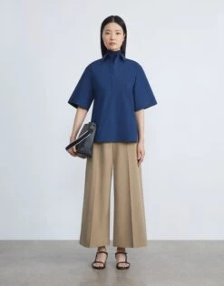 Organic Cotton Poplin Popover Shirt -Chic Daily Fashion mbed1r 1r48 midnight blue full