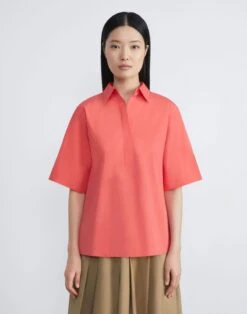 Organic Cotton Poplin Popover Shirt -Chic Daily Fashion mbed1r 1r48 stamped poppy