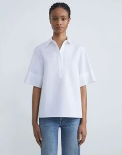 Organic Cotton Poplin Popover Shirt -Chic Daily Fashion mbed1r 1r48 white