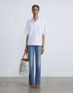 Organic Cotton Poplin Popover Shirt -Chic Daily Fashion mbed1r 1r48 white full