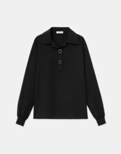 Finesse Crepe Collared Blouse -Chic Daily Fashion mbed2r 6147 black flat