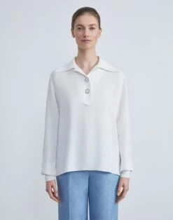 Finesse Crepe Collared Blouse -Chic Daily Fashion mbed2r 6147 cloud