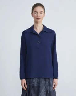 Finesse Crepe Collared Blouse -Chic Daily Fashion mbed2r 6147 midnight blue