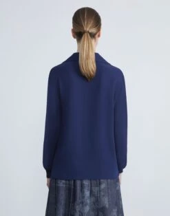 Finesse Crepe Collared Blouse -Chic Daily Fashion mbed2r 6147 midnight blue back